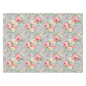 シャビーシックピンクアンドブルーコテージバラ テーブルクロス (正面(横))