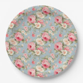 シャビーシックピンクアンドブルーコテージバラ ペーパープレート (正面)