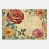シャビーシックピンクイエローヴィンテージアンティーク花模様 ラッピングペーパーシート (正面3)