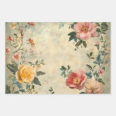 シャビーシックピンクイエローヴィンテージアンティーク花模様 ラッピングペーパーシート (正面2)