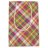 シャビーシックピンクオレンジティール（緑がかった色）グリーンホワイトギンガム ミディアムペーパーバッグ (正面)