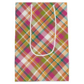 シャビーシックピンクオレンジティール（緑がかった色）グリーンホワイトギンガム ミディアムペーパーバッグ (裏面)