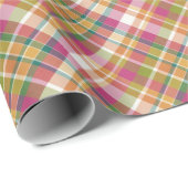 シャビーシックピンクオレンジティール(緑がかった色)グリーンホワイトギンガム ラッピングペーパー (ロールコーナー)