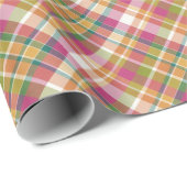 シャビーシックピンクオレンジティール(緑がかった色)グリーンホワイトギンガム ラッピングペーパー (ロールコーナー)
