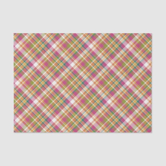 シャビーシックピンクオレンジティール（緑がかった色）グリーンホワイトギンガム 薄葉紙 (正面)