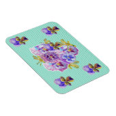 シャビーシックピンクパンシーフローラアクアストライプマグネット マグネット (右側)