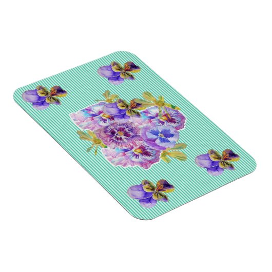 シャビーシックピンクパンシーフローラアクアストライプマグネット マグネット (右側)