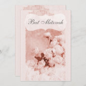 シャビーシックピンクピニーフラワーズバルミツワー 招待状 (正面/裏面)