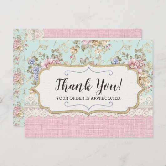 シャビーシックピンクフローラブティックありがとう ポストカード (正面/裏面)