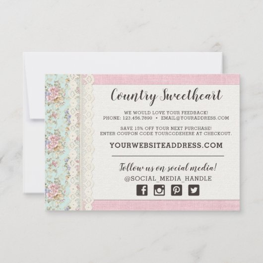 シャビーシックピンクフローラブティックサンキューカード 招待状 (裏面)