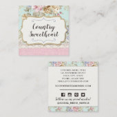 シャビーシックピンクフローラヴィンテージブティックソーシャル スクエア名刺 (正面/裏面)