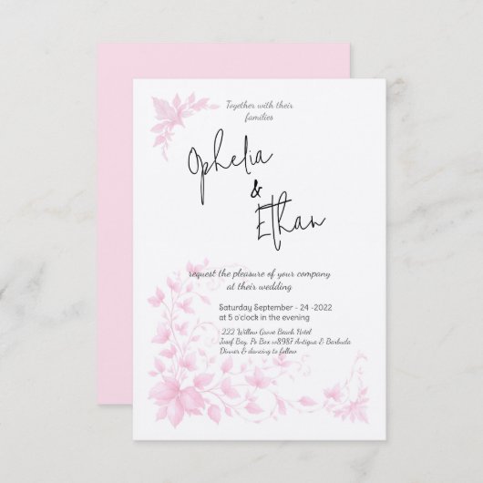 シャビーシックピンクフローラ結婚式招待状 招待状 (正面/裏面)