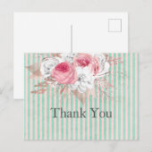 シャビーシックピンクブーケストライプサンキューカード ポストカード (正面/裏面)
