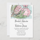シャビーシックピンクプロテアパームブライダルシャワー 招待状 (正面)