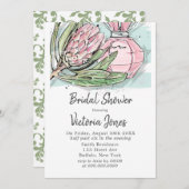シャビーシックピンクプロテアパームブライダルシャワー 招待状 (正面/裏面)