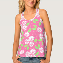 シャビーシックピンクホワイトグリーンフローラ タンクトップ
