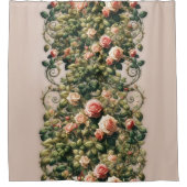 シャビーシックピンクローズつる植物フローラ シャワーカーテン (正面)