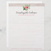 シャビーシックピンクローズオンカントリーバ素朴ーンウッド レターヘッド (正面/裏面)