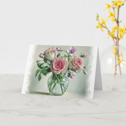 シャビーシックピンクローズヴィンテージフローラカ空白のード カード (黄色い花)