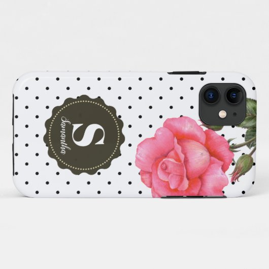 シャビーシックピンクローゼス白黒水玉模様 Case-Mate iPhoneケース (裏面(横))