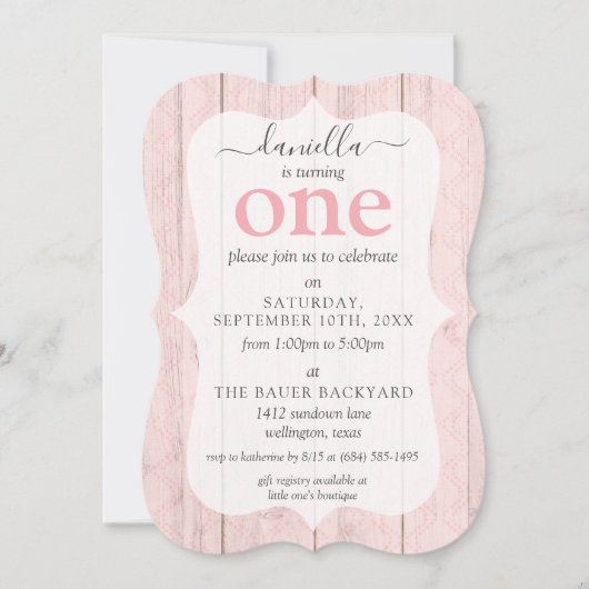 シャビーシックピンク&セージウッドカスタム誕生日 招待状 (正面)