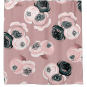 シャビーシックピンク&ブラックバラ エレガント シャワーカーテン (正面)