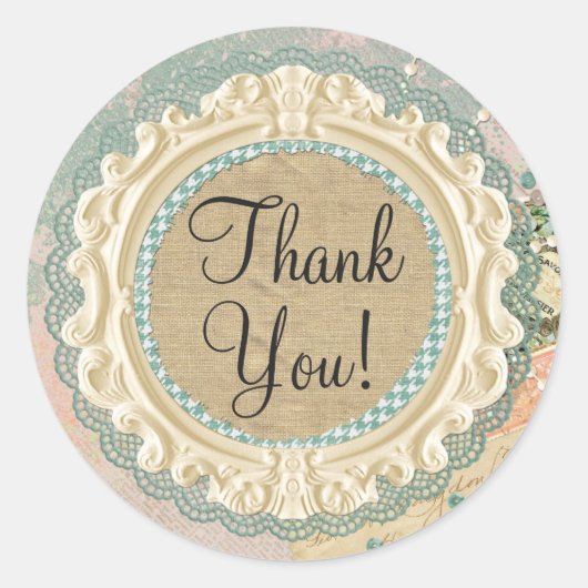 シャビーシックフランスのフレームヴィンテージショップありがとう ラウンドシール (正面)