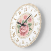 シャビーシックフランスのヴィンテージアーモンドパステルピンクローズ ラージ壁時計 (傾斜)