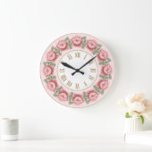 シャビーシックフランスのヴィンテージダスティバラフローラ ラージ壁時計 (ホーム)