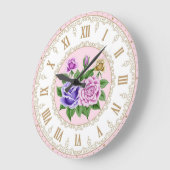 シャビーシックフランスのヴィンテージ金ゴールドパープルインディゴバラ ラージ壁時計 (傾斜)