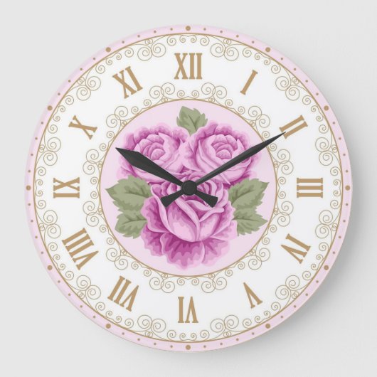 シャビーシックフランスのヴィンテージ金ゴールドマ淡い色のゼンタ ラージ壁時計 (正面)