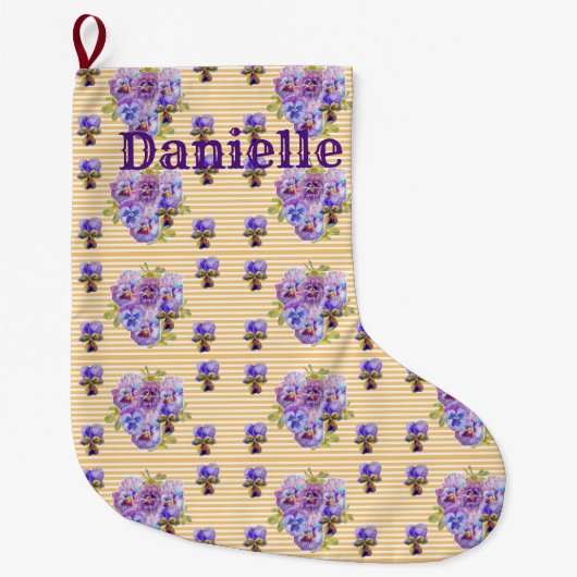 シャビーシックフローラアクアストライプストッキング ラージクリスマスストッキング (正面)