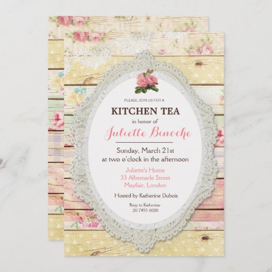 シャビーシックフローラウッドキッチンティー招待状 招待状 (正面/裏面)
