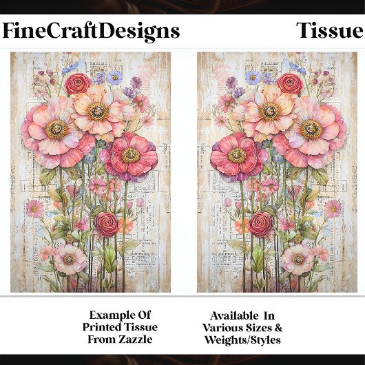 シャビーシックフローラエフエメラピンクレッドS7Bデコページ 薄葉紙