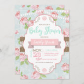 シャビーシックフローラバーラップベビーシャワー招待状 招待状 (正面/裏面)
