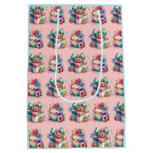 シャビーシックフローラピンクアンドブルー誕生日 ミディアムペーパーバッグ (裏面)