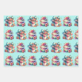 シャビーシックフローラピンクアンドブルー誕生日 ラッピングペーパーシート (正面3)