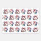 シャビーシックフローラピンクアンドブルー誕生日 ラッピングペーパーシート (正面2)