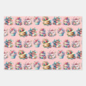 シャビーシックフローラピンクアンドブルー誕生日 ラッピングペーパーシート (正面)