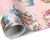 シャビーシックフローラピンクアンドブルー誕生日 ラッピングペーパー (ロールコーナー)