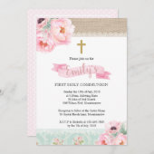 シャビーシックフローラファーストホリーコミュニオン招待状 招待状 (正面/裏面)