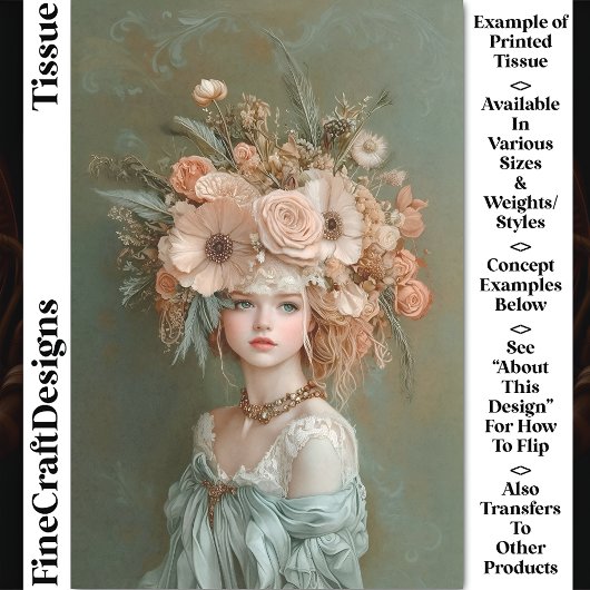 シャビーシックフローラポートレート、ピーチCN1デクページ 薄葉紙