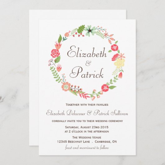 シャビーシックフローラリース結婚式招待状 招待状 (正面/裏面)