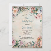 シャビーシックフローラヴィンテージアンティーク70th誕生日 招待状 (正面)