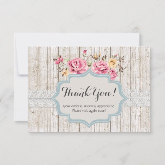 シャビーシックフローラ素朴ウッドヴィンテージありがとう サンキューカード (正面)