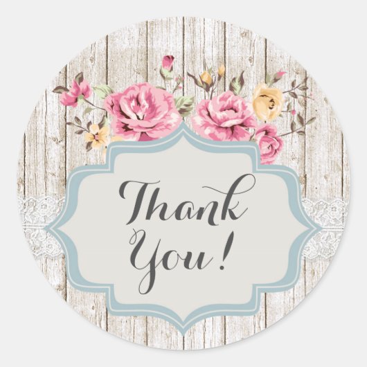 シャビーシックフローラ素朴ウッドヴィンテージありがとう ラウンドシール (正面)