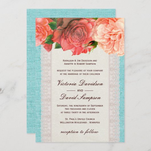 シャビーシックフローラ結婚式招待状 招待状 (正面/裏面)