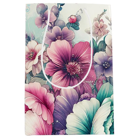 シャビーシックフローラ誕生日 ミディアムペーパーバッグ (正面)