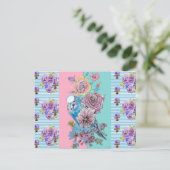 シャビーシックブディーパステルブルーストライプアートハガキ ポストカード (スタンド正面)