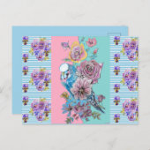 シャビーシックブディーパステルブルーストライプアートハガキ ポストカード (正面/裏面)